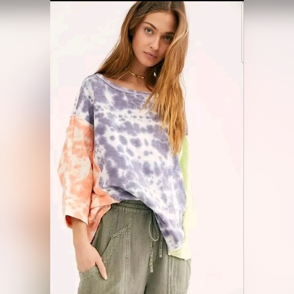 Free People Tops - Free People We The Free Chasing The Sun Top Size Large Tie Dye Oversized Boho